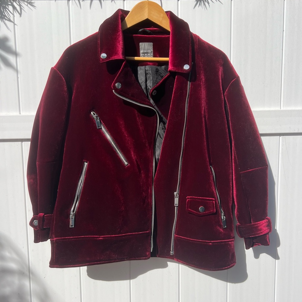Primark Deep Red Velvet Bomber Jacket